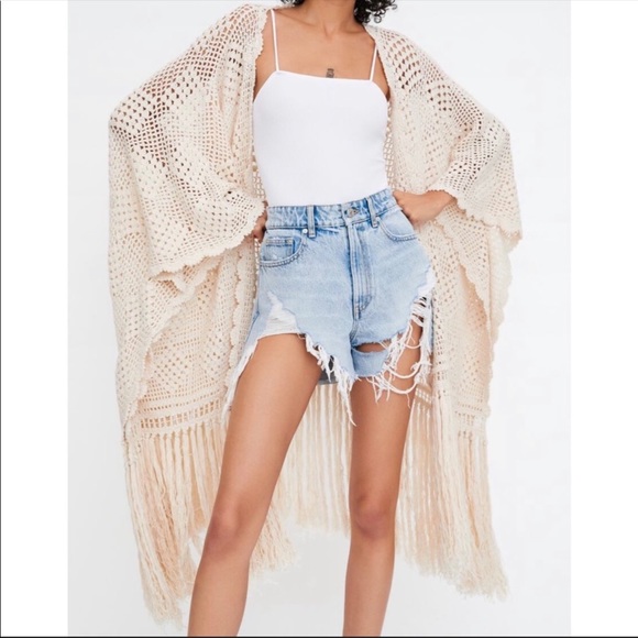 Zara Sweaters - Zara Macrame Crochet Fringe Kimono Sweater NWOT